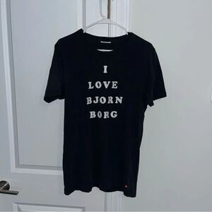 I love Bjorn Borg vintage tennis T shirt Black Size Large retro wear Sweden hero